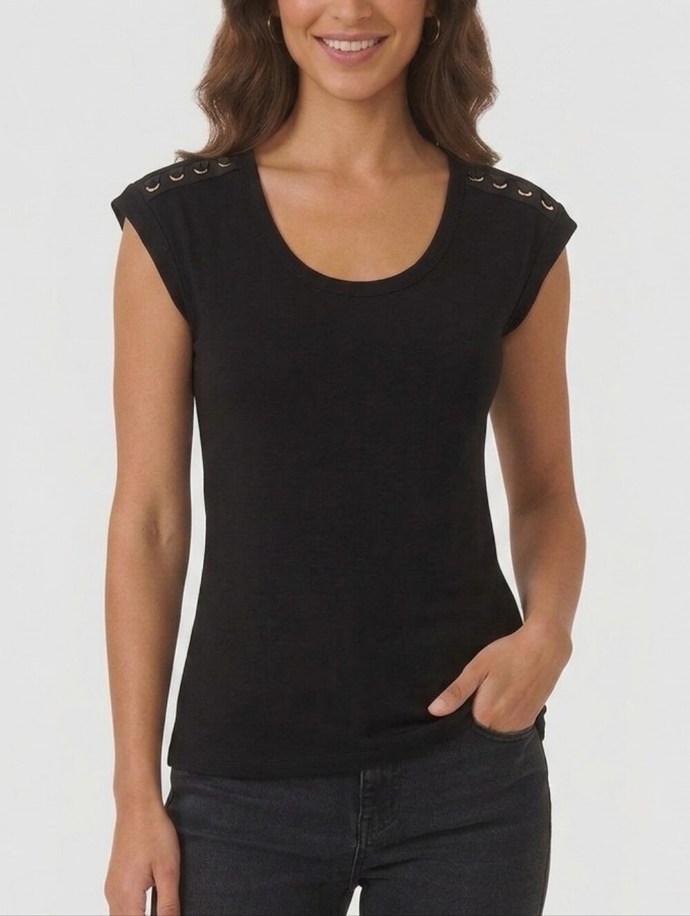 White House Black Market Black Eyelet Shoulder Tank